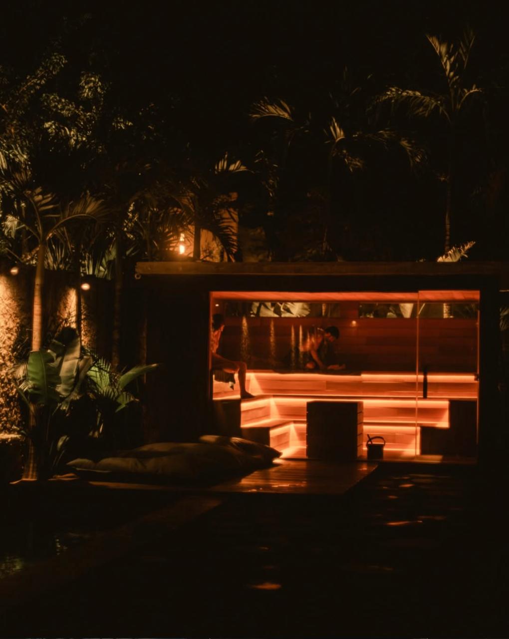 Sauna exterior at night